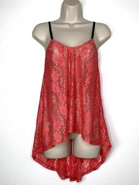 Y2K Lace Hi Low TANK TOP Mesh SCOOP BACK Mimi Chica Womens Size Small Babydoll